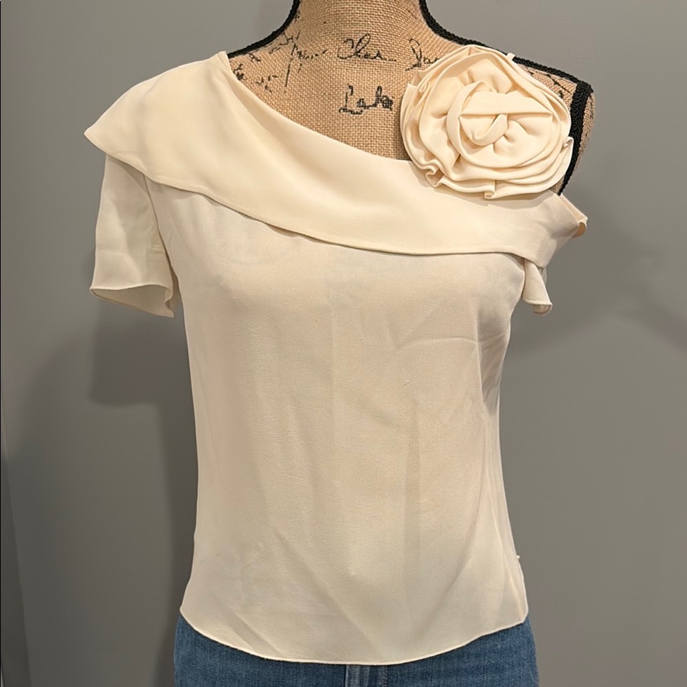 Armani Collezioni Cream Asymmetrical Embellished Blouse